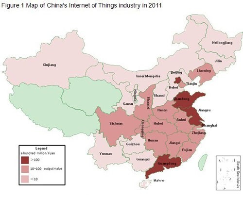 2011年中国物联网产业分布图